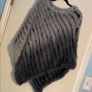 Genuine rabbit fur ombré poncho